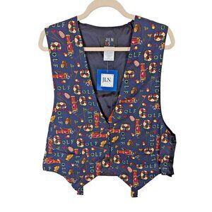 JLN USA size XL Suit Vest Top Novelty Print Vintage Golf Unisex Whimsical Unique